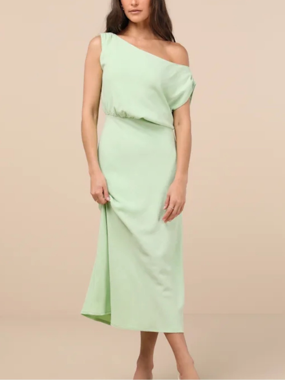 Lulu's One-Shoulder Mint Green Midi Dress